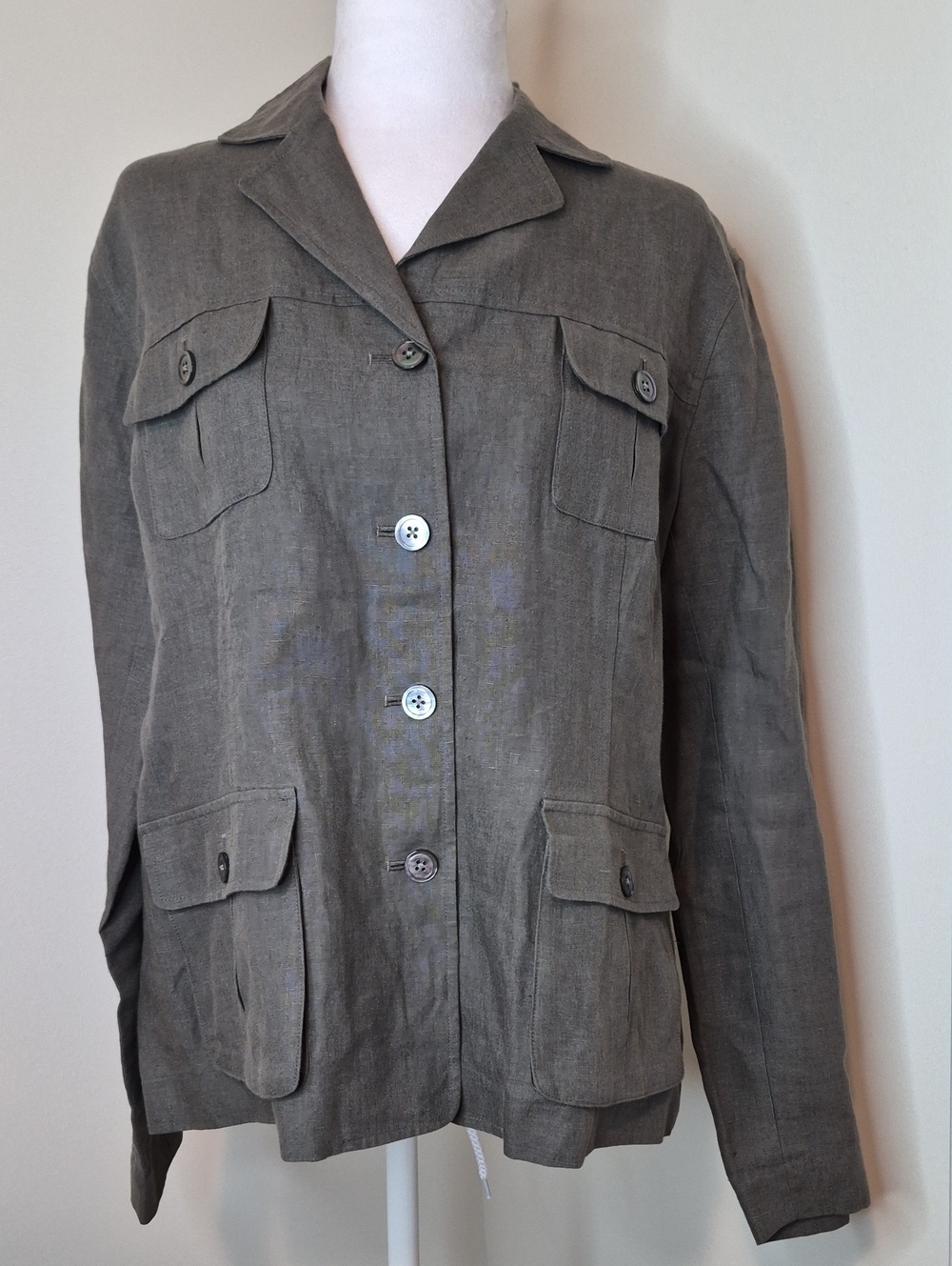 Lands' End Olive-Grey Linen Utility Jacket Size 14